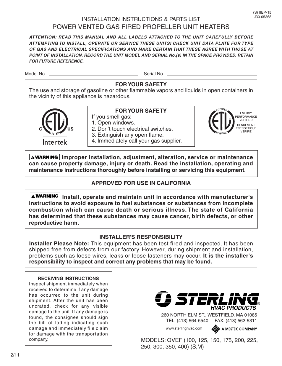 Sterling QVEF User Manual | 28 pages
