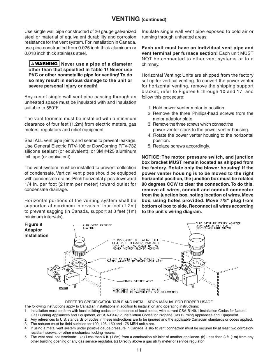 Venting | Sterling QVEF User Manual | Page 11 / 28