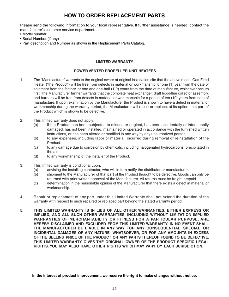 How to order replacement parts | Sterling QVEF User Manual | Page 25 / 28