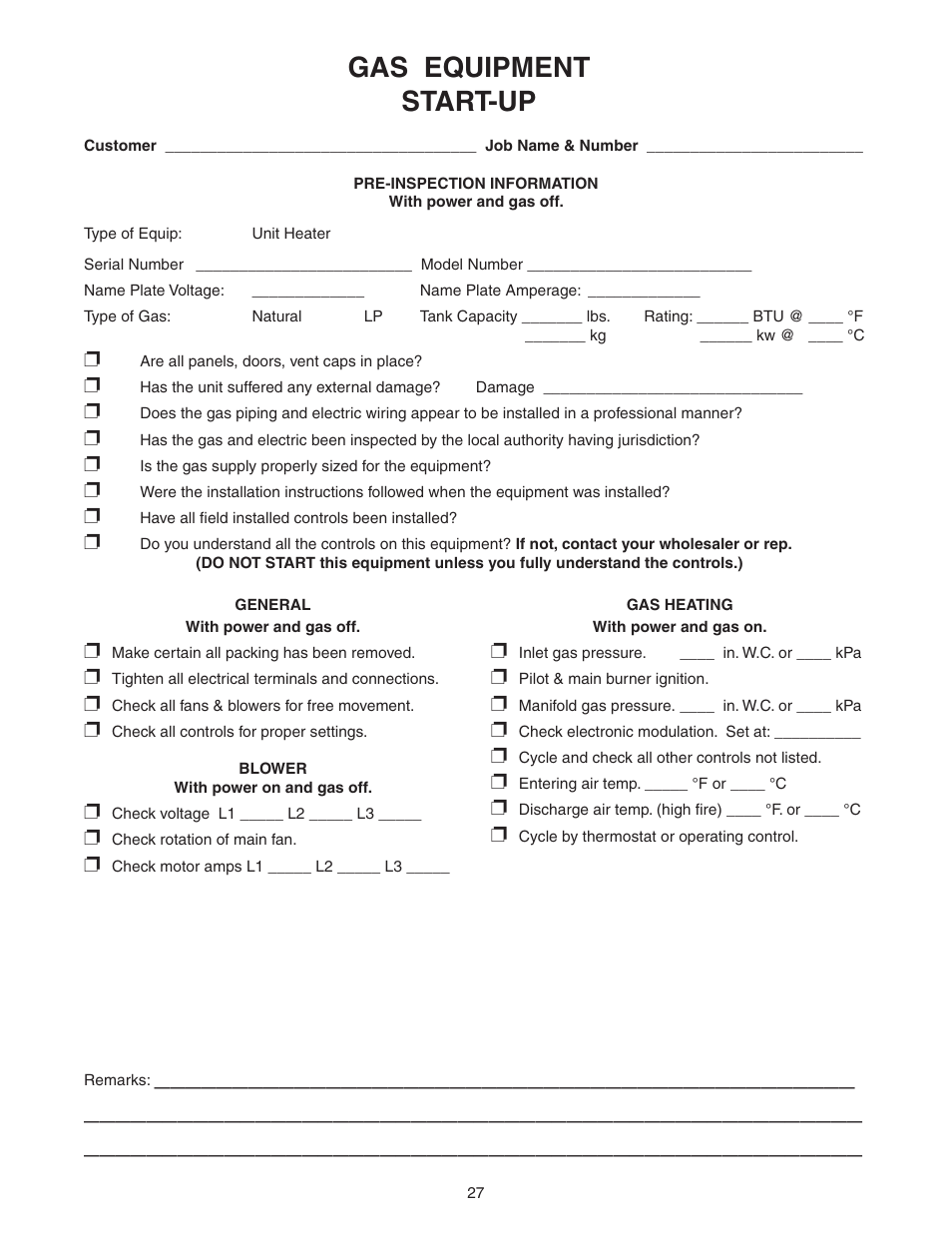 Gas equipment start-up | Sterling QVEF User Manual | Page 27 / 28