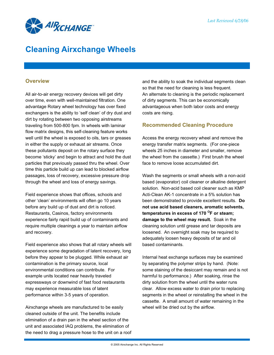 Cleaning airxchange wheels | Sterling ERMS User Manual | Page 12 / 28