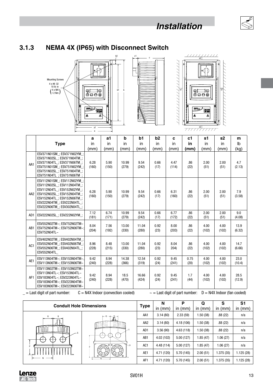 Installation, 3 nema 4x (ip65) with disconnect switch, Sv01h | Sterling RT User Manual | Page 14 / 50