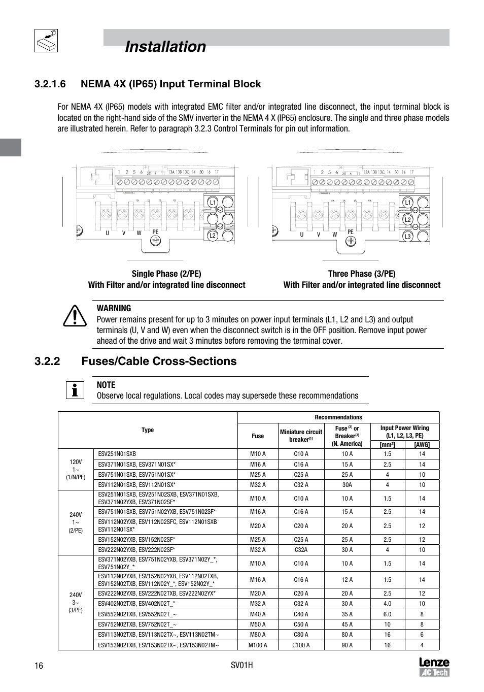 Installation, 6 nema 4x (ip65) input terminal block, 16 sv01h | Sterling RT User Manual | Page 17 / 50