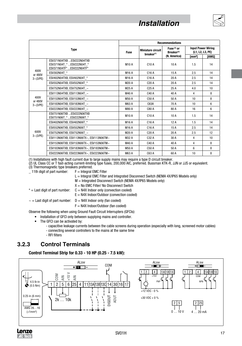 Installation, 3 control terminals, Sv01h | 2k … 10k | Sterling RT User Manual | Page 18 / 50