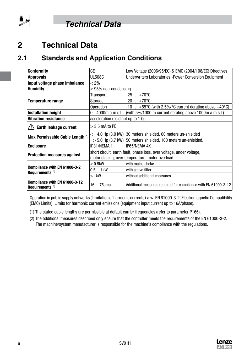 Technical data 2 technical data, 1 standards and application conditions | Sterling RT User Manual | Page 7 / 50