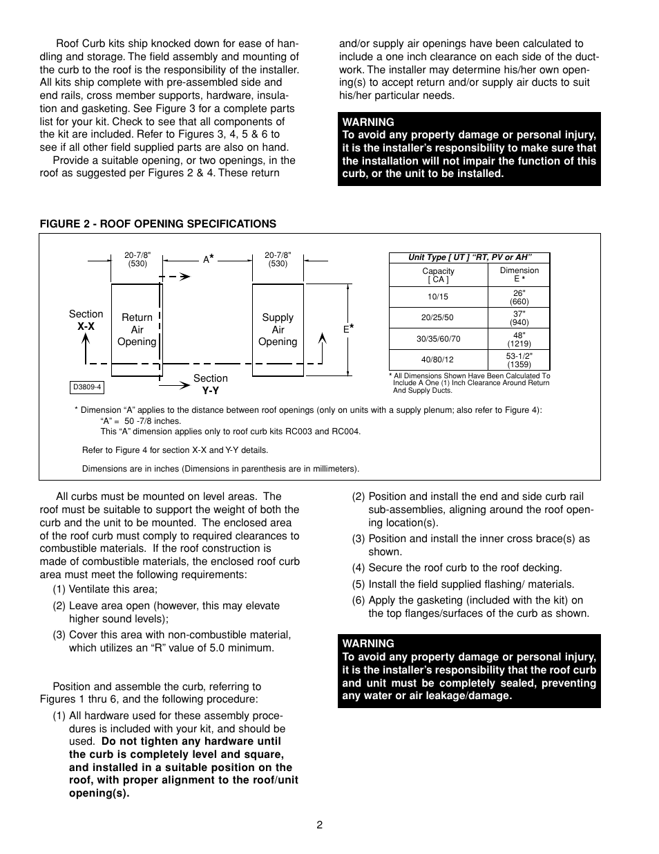 Curb specifications | Sterling RT User Manual | Page 2 / 4