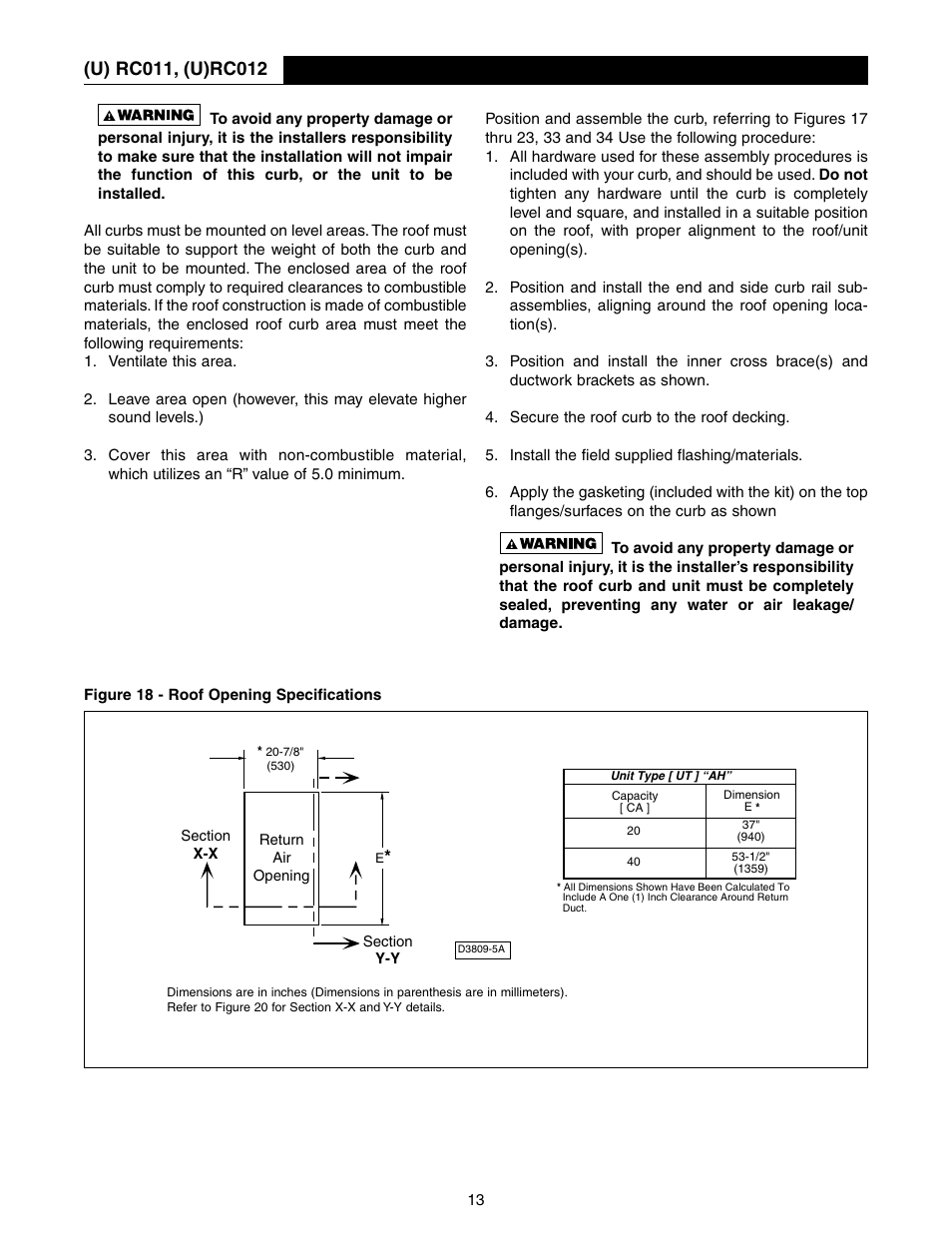 Curb specifications | Sterling RT User Manual | Page 13 / 24
