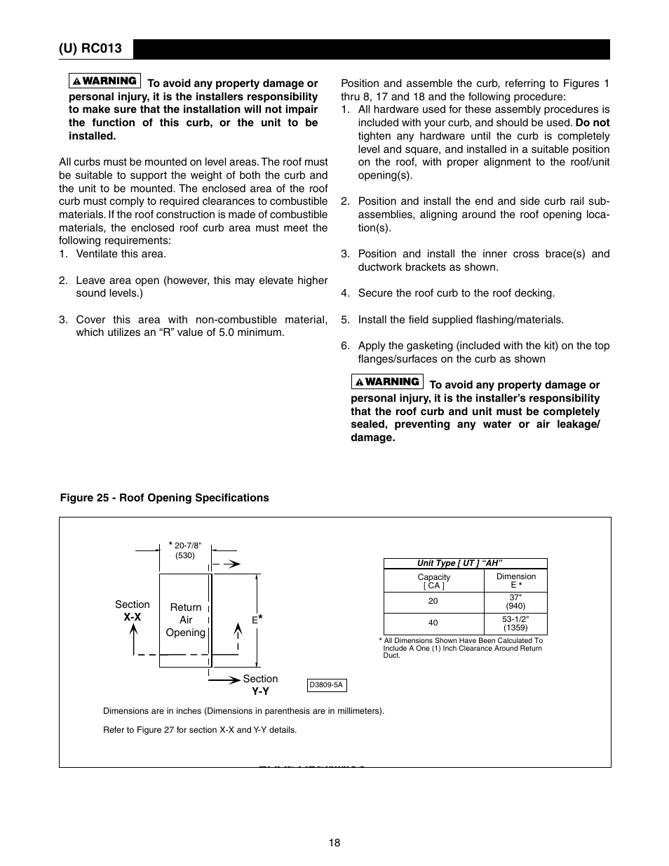 Curb specifications, U) rc013 | Sterling RT User Manual | Page 18 / 24