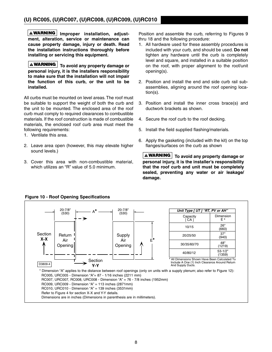 Curb specifications | Sterling RT User Manual | Page 8 / 24