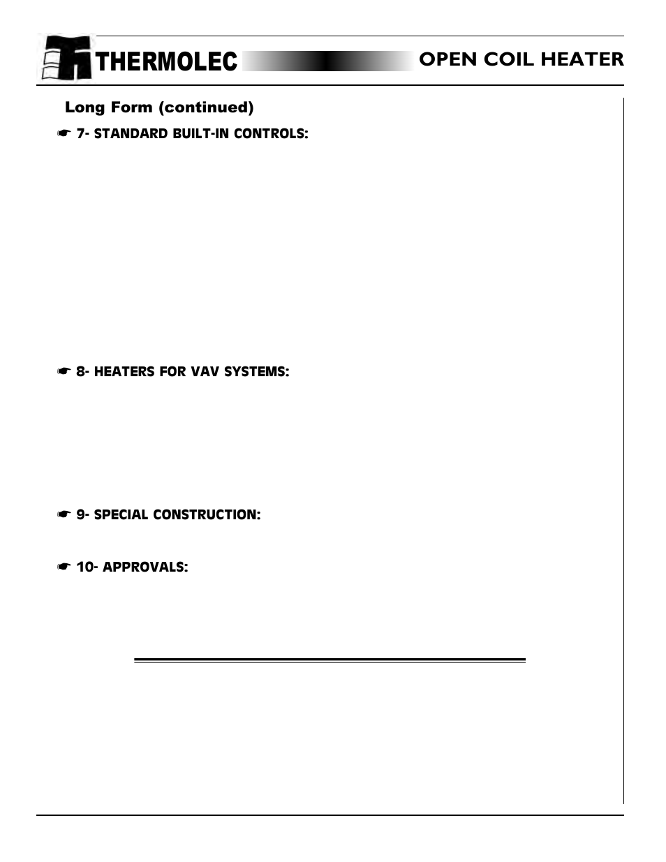 Specification - long form (continued), Thermolec, Open coil heater | Thermolec Application &Technical Notes User Manual | Page 40 / 73