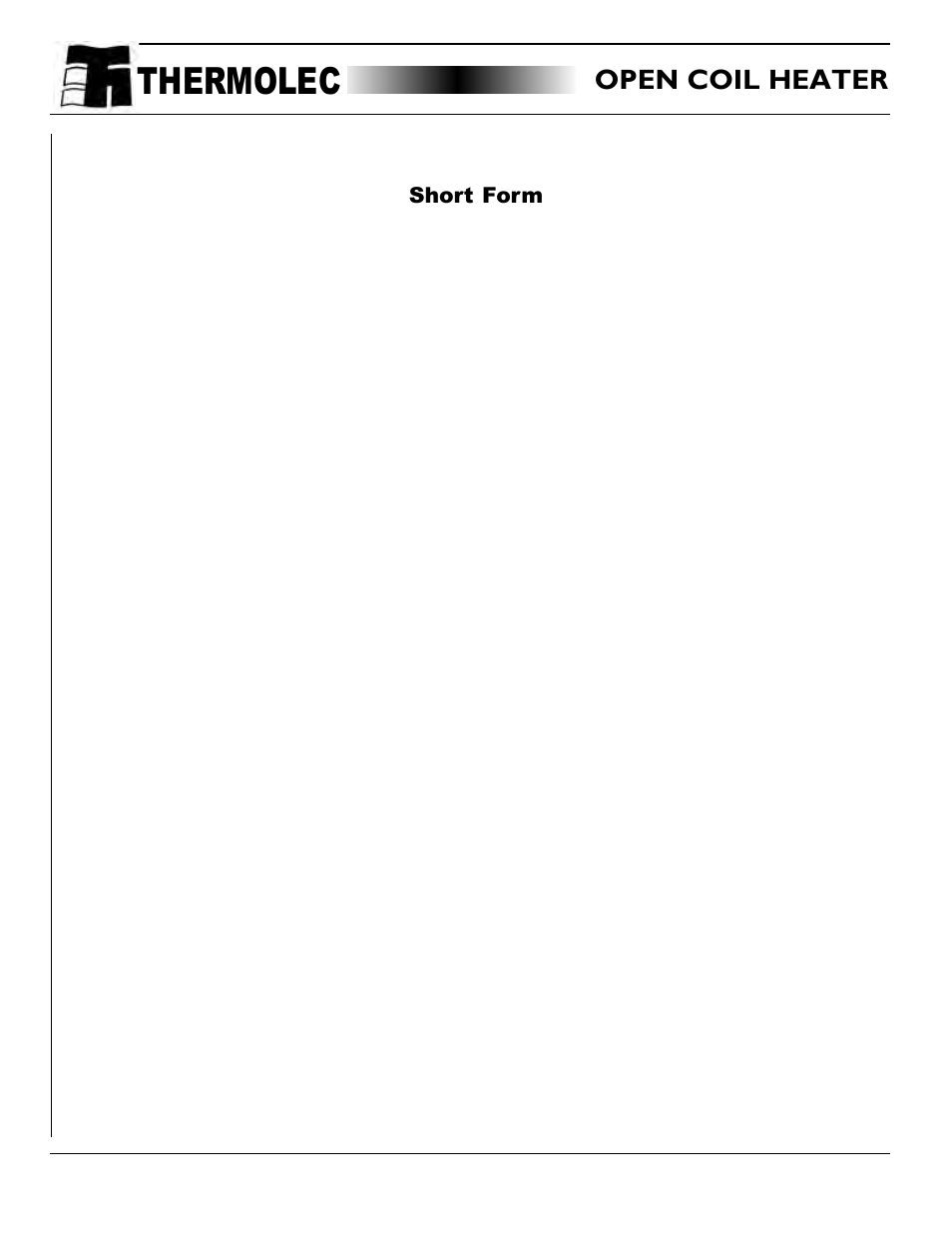 Specificaqtion - short form, Thermolec, Open coil heater | Short form | Thermolec Application &Technical Notes User Manual | Page 41 / 73