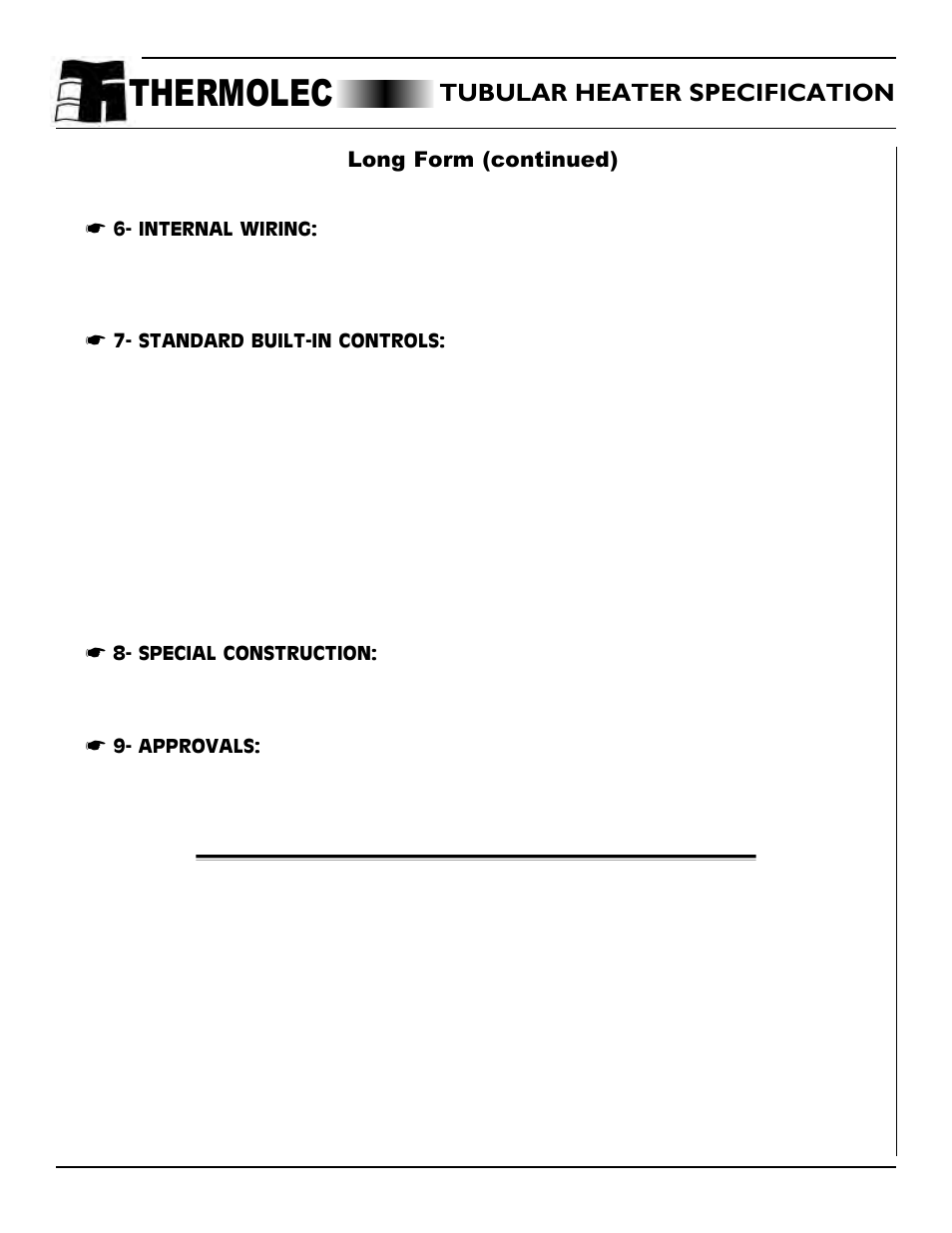 Specification - long form (continued), Thermolec, Tubular heater specification | Thermolec Application &Technical Notes User Manual | Page 44 / 73