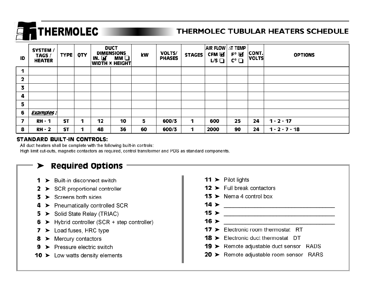 Tubular heaters schedule | Thermolec Application &Technical Notes User Manual | Page 46 / 73