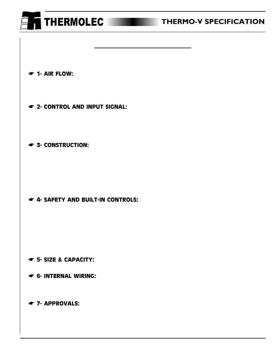 Variable air volume heater (vav), Thermo-v, Thermo-v specification | Thermolec, Thermo-v s | Thermolec Application &Technical Notes User Manual | Page 47 / 73
