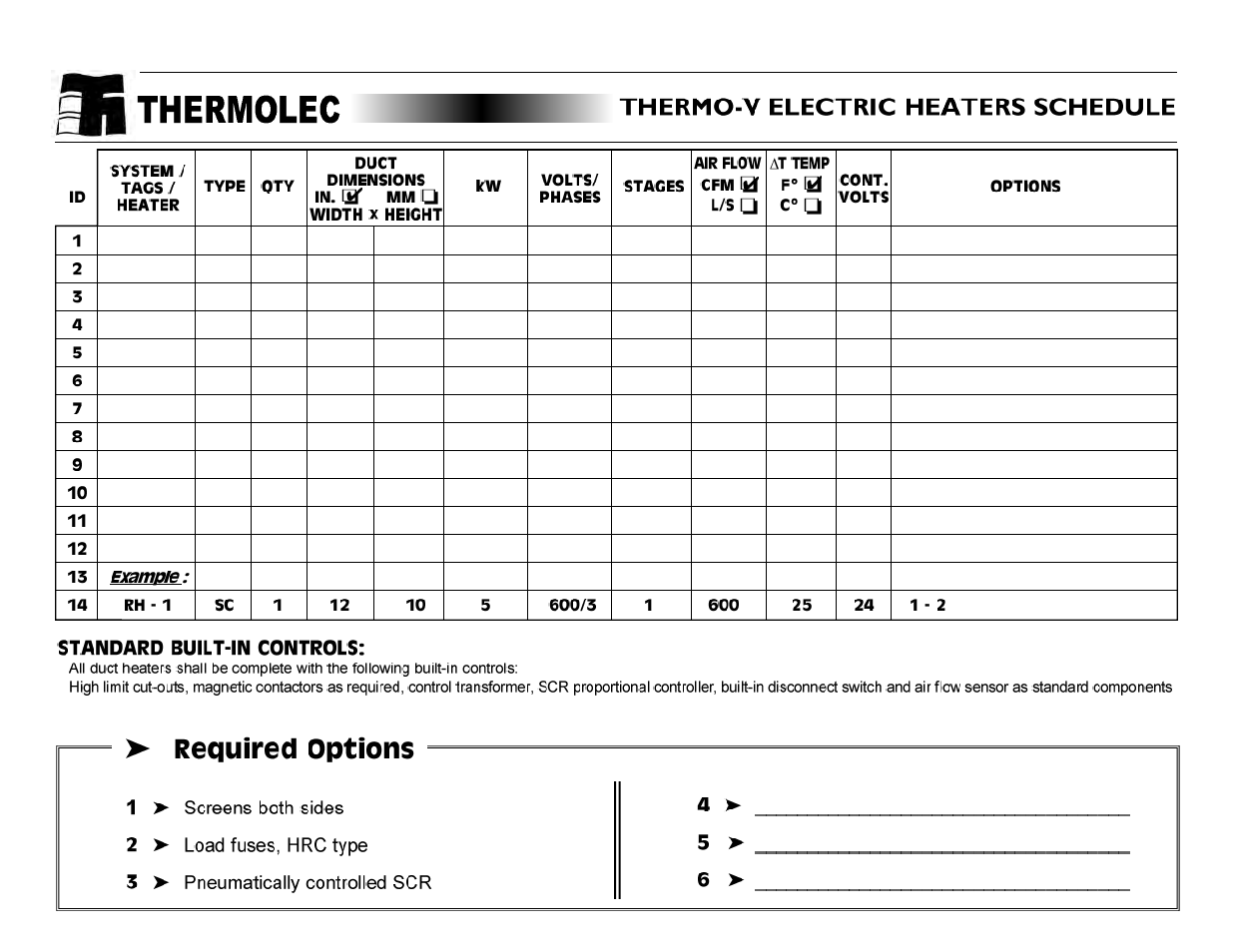 Thermo-v electric heaters schedule | Thermolec Application &Technical Notes User Manual | Page 48 / 73