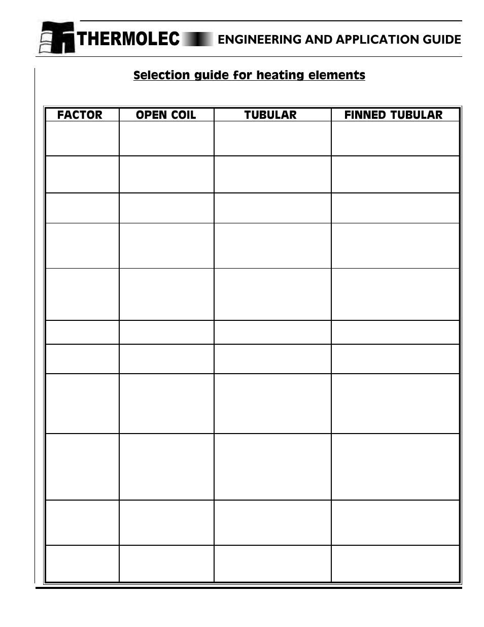 Selection guide for heating elements, Thermolec, Engineering and application guide | Thermolec Application &Technical Notes User Manual | Page 53 / 73