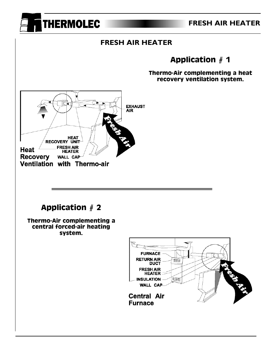 Fresh air heater, Fresh-air - features and specifications, Fresh-air application 1-2 | Application # 1, Fresh air heater application # 2 | Thermolec Application &Technical Notes User Manual | Page 60 / 73