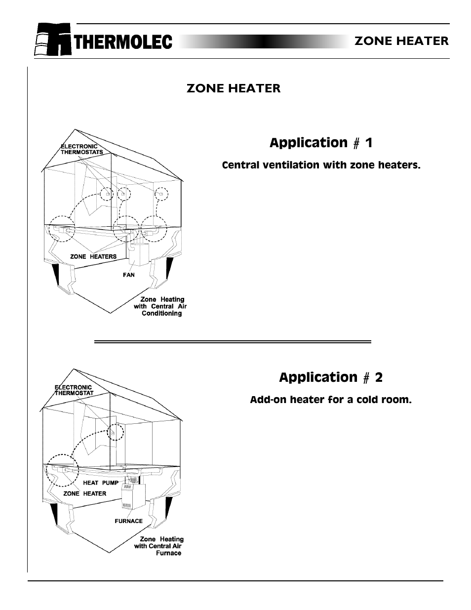 Zone heater, Zone - features & specifications, Zone application 1-2 | Zone heater application # 1, Application # 2 | Thermolec Application &Technical Notes User Manual | Page 62 / 73
