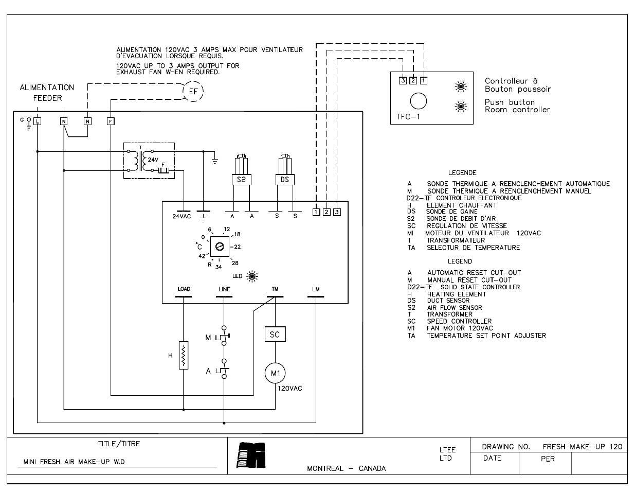 Thermo-x-air, Diagram for fresh make-up 120v, Thermolec | D22-tf | Thermolec Application &Technical Notes User Manual | Page 67 / 73
