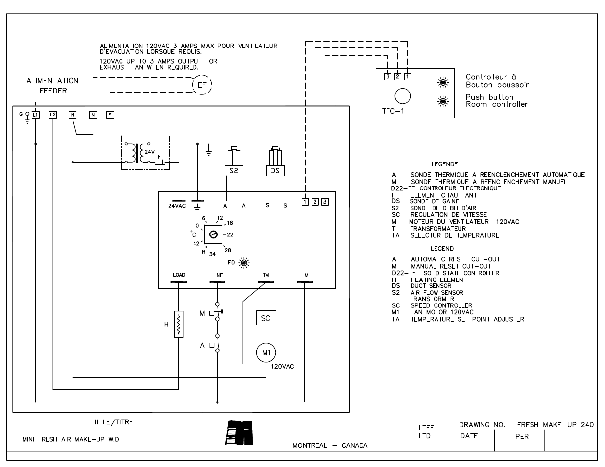 Diagram for fresh make-up 240v, Thermolec, D22-tf | Thermolec Application &Technical Notes User Manual | Page 68 / 73
