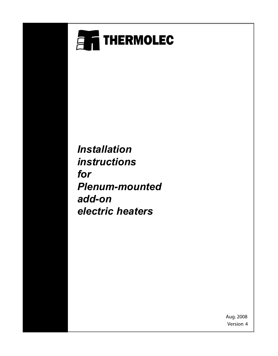 Thermolec Plenum Heater User Manual | 9 pages