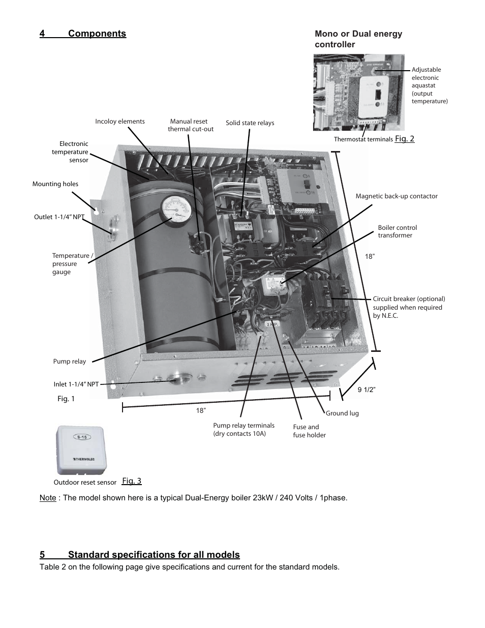 4 components, 5standard specifications for all models | Thermolec Mini Boiler User Manual | Page 4 / 21