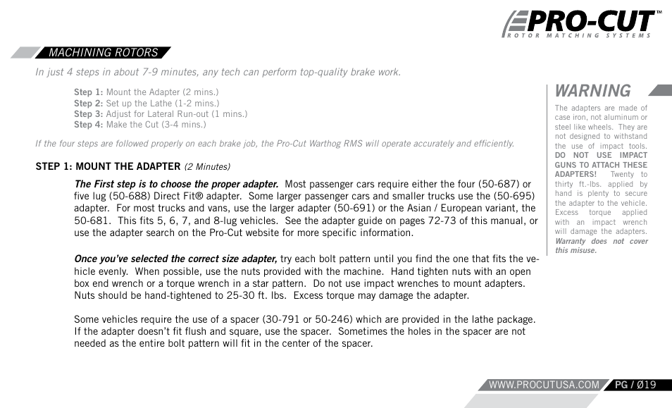 Warning | Pro-Cut Warthog User Manual | Page 19 / 88