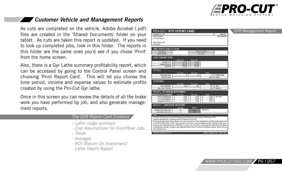 Customer vehicle and management reports | Pro-Cut Warthog User Manual | Page 67 / 88