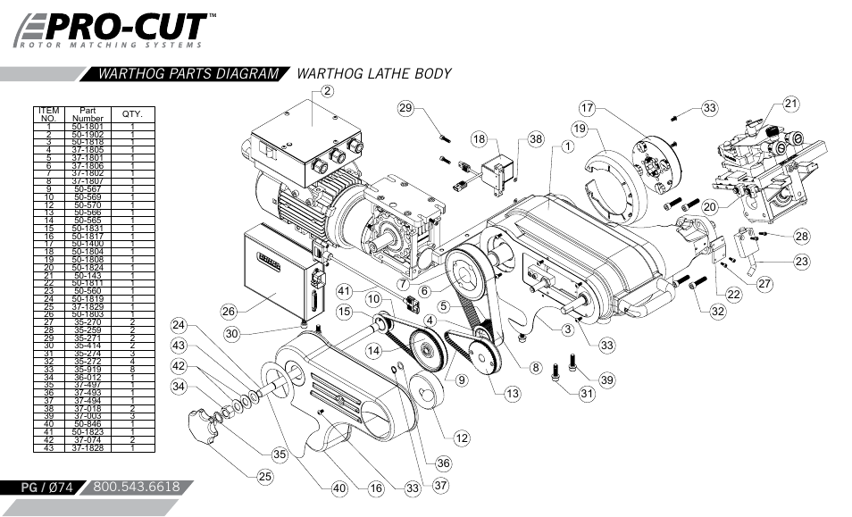 Warthog parts diagram warthog lathe body | Pro-Cut Warthog User Manual | Page 74 / 88