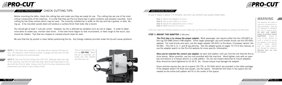 Warning, Check cutting tips | Pro-Cut PFM 9.2 User Manual | Page 10 / 46