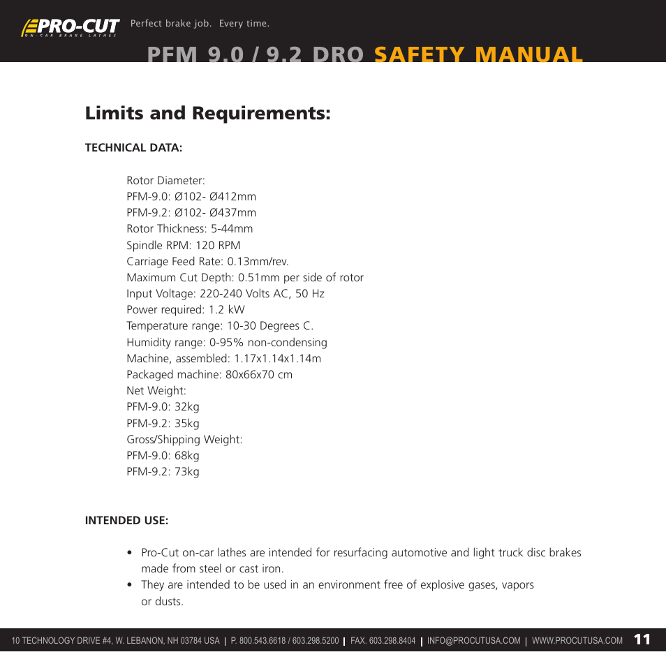 Pfm 9.0 / 9.2 dro safety manual, Limits and requirements | Pro-Cut PFM 9.2 User Manual | Page 11 / 14