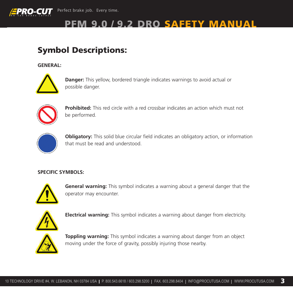 Pfm 9.0 / 9.2 dro safety manual, Symbol descriptions | Pro-Cut PFM 9.2 User Manual | Page 3 / 14