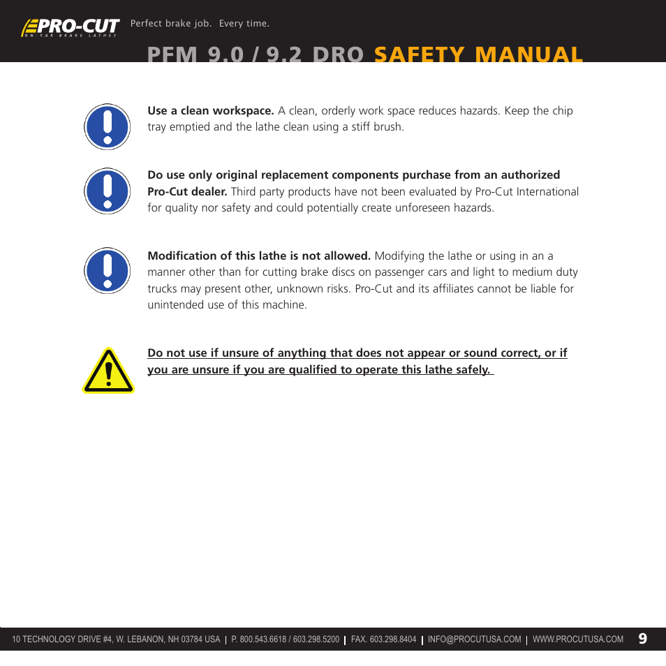 Pfm 9.0 / 9.2 dro safety manual | Pro-Cut PFM 9.2 User Manual | Page 9 / 14