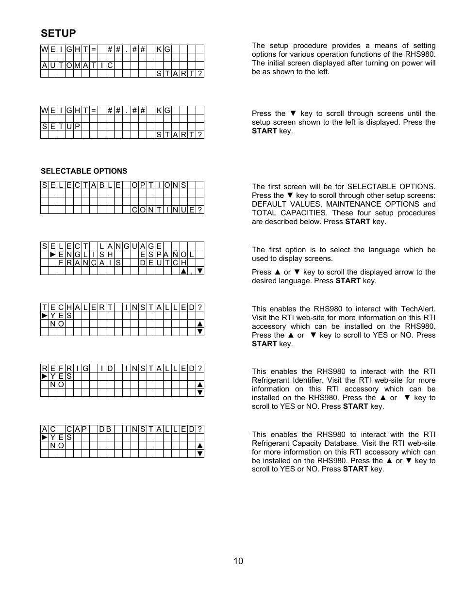 Setup | MAHLE RTI RHS980 User Manual | Page 11 / 17