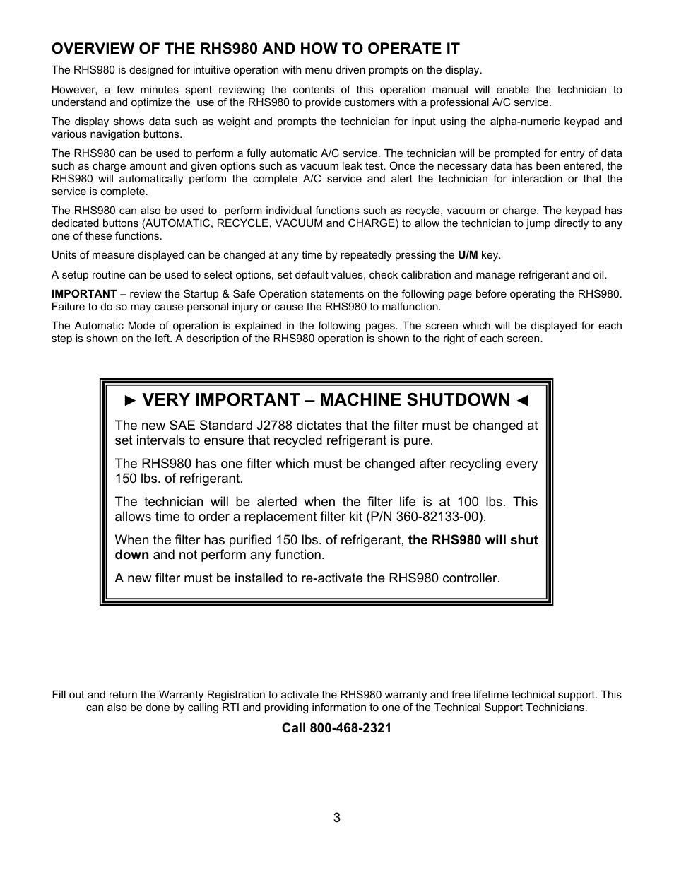 Very important – machine shutdown | MAHLE RTI RHS980 User Manual | Page 4 / 17