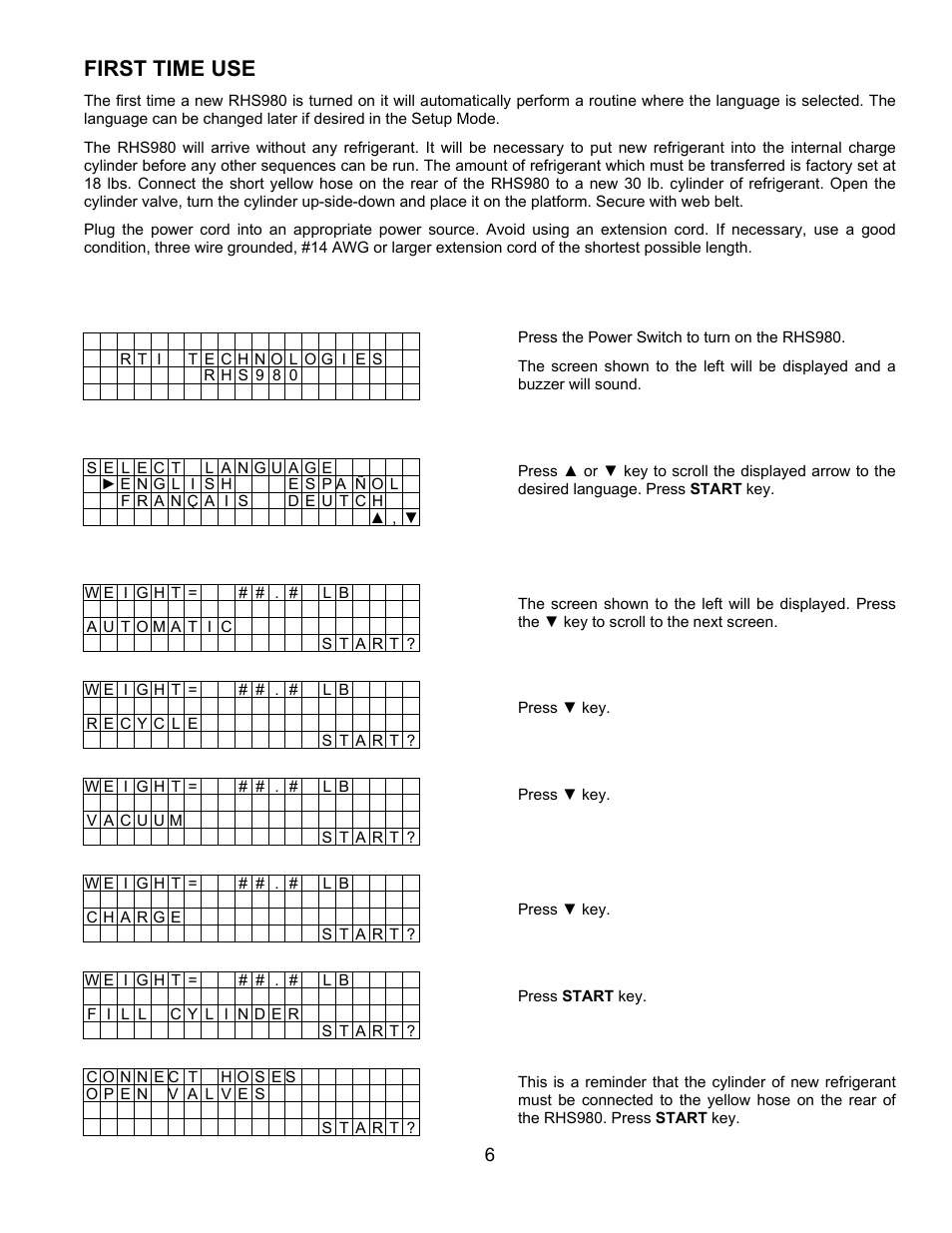 First time use | MAHLE RTI RHS980 User Manual | Page 7 / 17