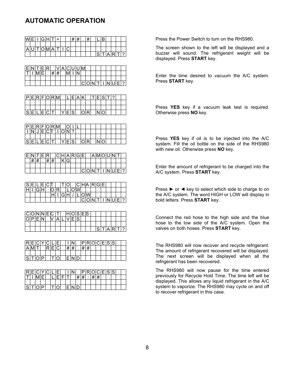 Automatic operation | MAHLE RTI RHS980 User Manual | Page 9 / 17