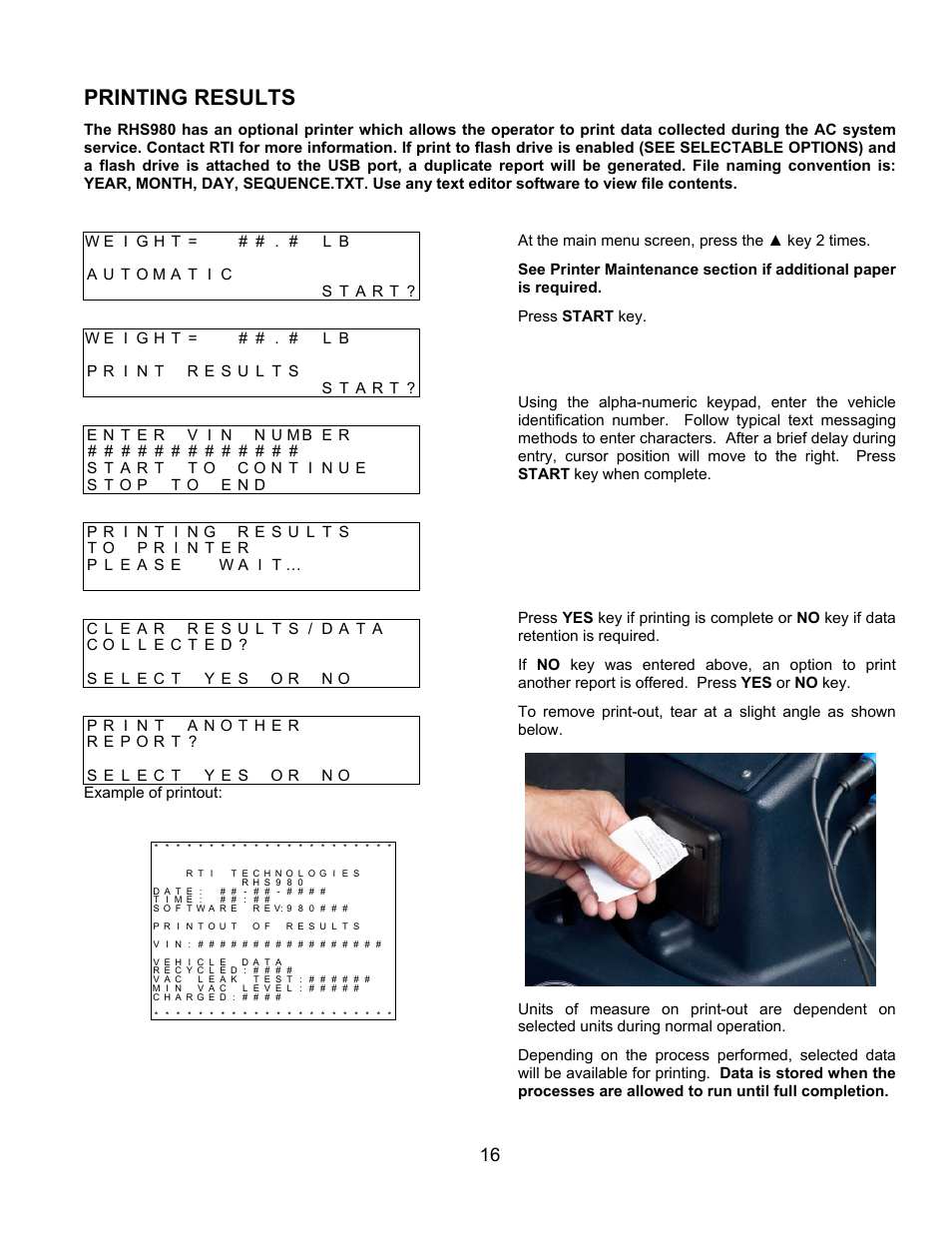 Printing results | MAHLE RTI RHS980H User Manual | Page 17 / 41