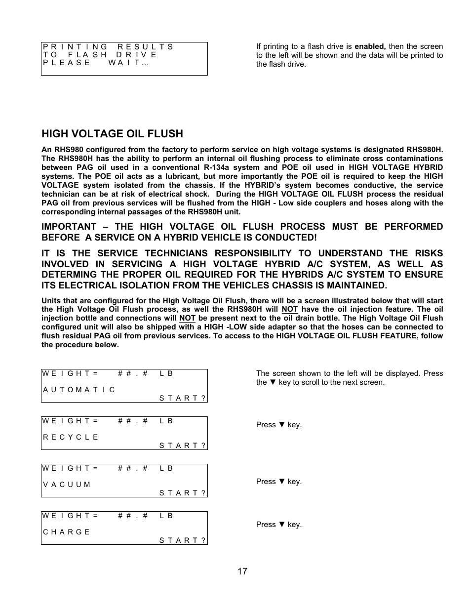 High voltage oil flush | MAHLE RTI RHS980H User Manual | Page 18 / 41