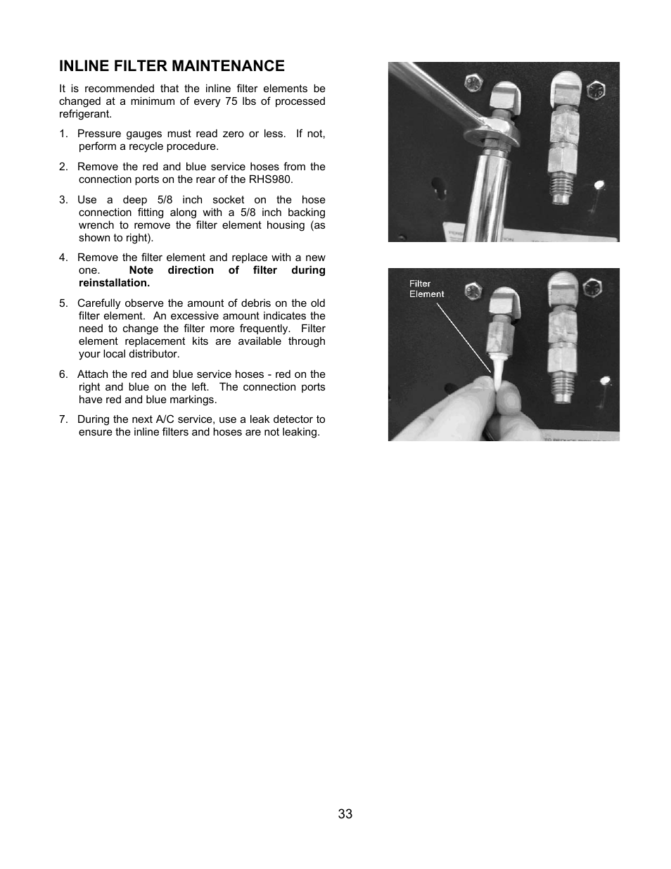 Inline filter maintenance | MAHLE RTI RHS980H User Manual | Page 34 / 41