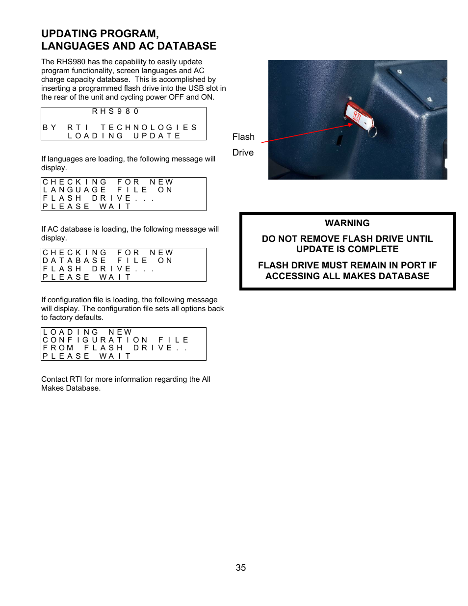 Updating program, languages and ac database | MAHLE RTI RHS980H User Manual | Page 36 / 41