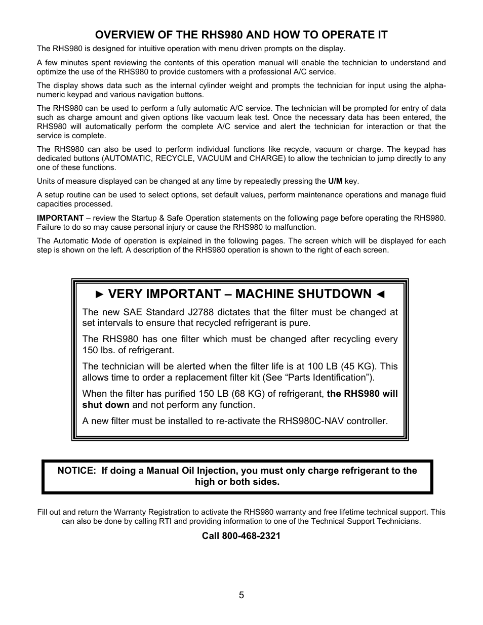 Very important – machine shutdown | MAHLE RTI RHS980H User Manual | Page 6 / 41