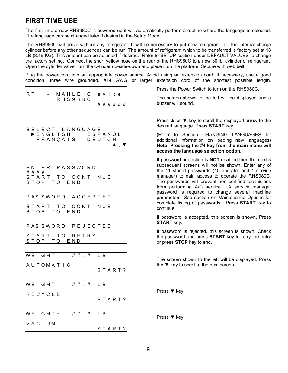 First time use | MAHLE RTI RHS980C User Manual | Page 10 / 45