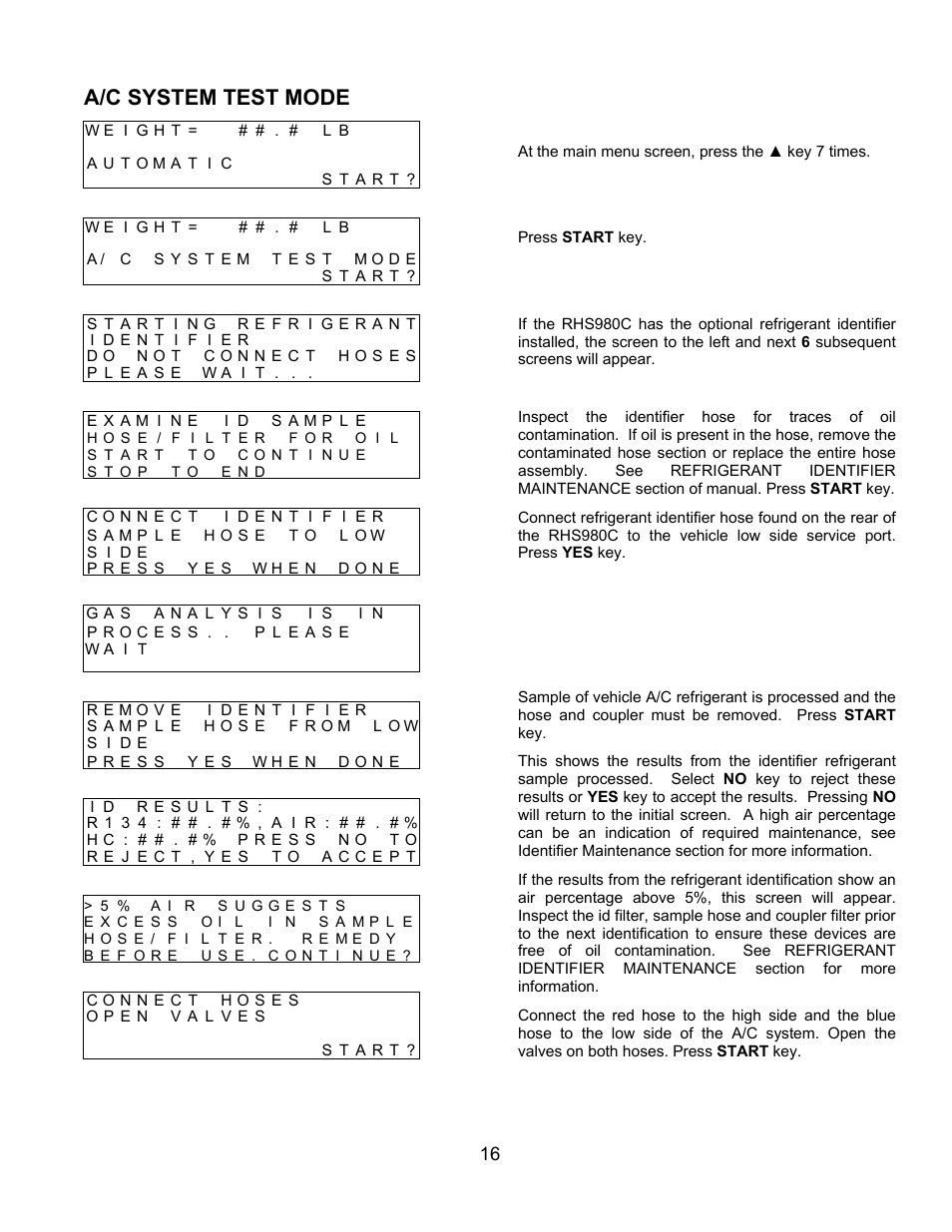 A/c system test mode | MAHLE RTI RHS980C User Manual | Page 17 / 45