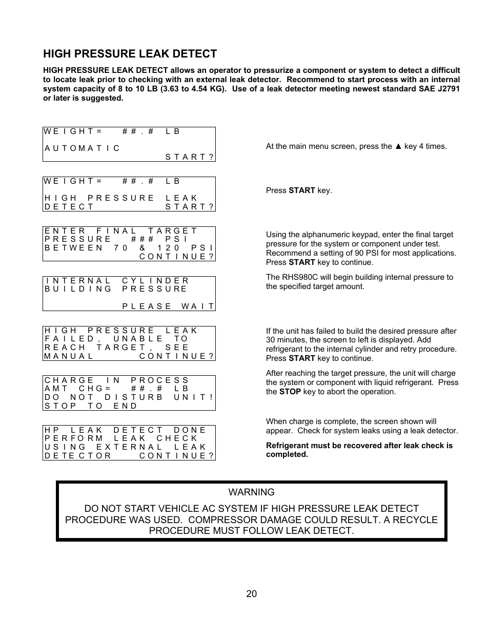 High pressure leak detect | MAHLE RTI RHS980C User Manual | Page 21 / 45