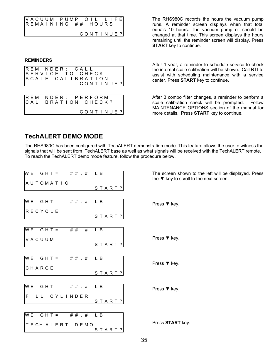 Techalert demo mode | MAHLE RTI RHS980C User Manual | Page 36 / 45