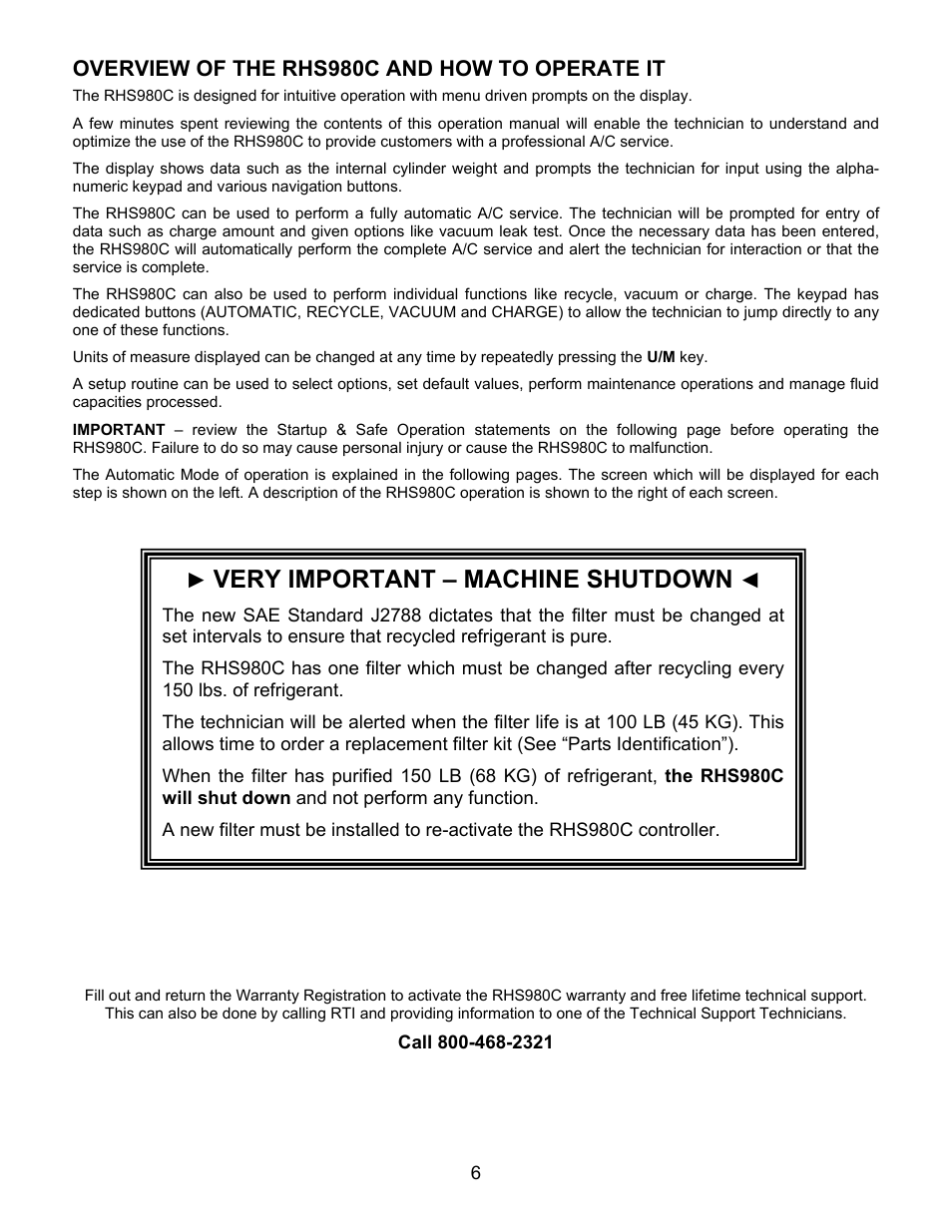 Very important – machine shutdown | MAHLE RTI RHS980C User Manual | Page 7 / 45