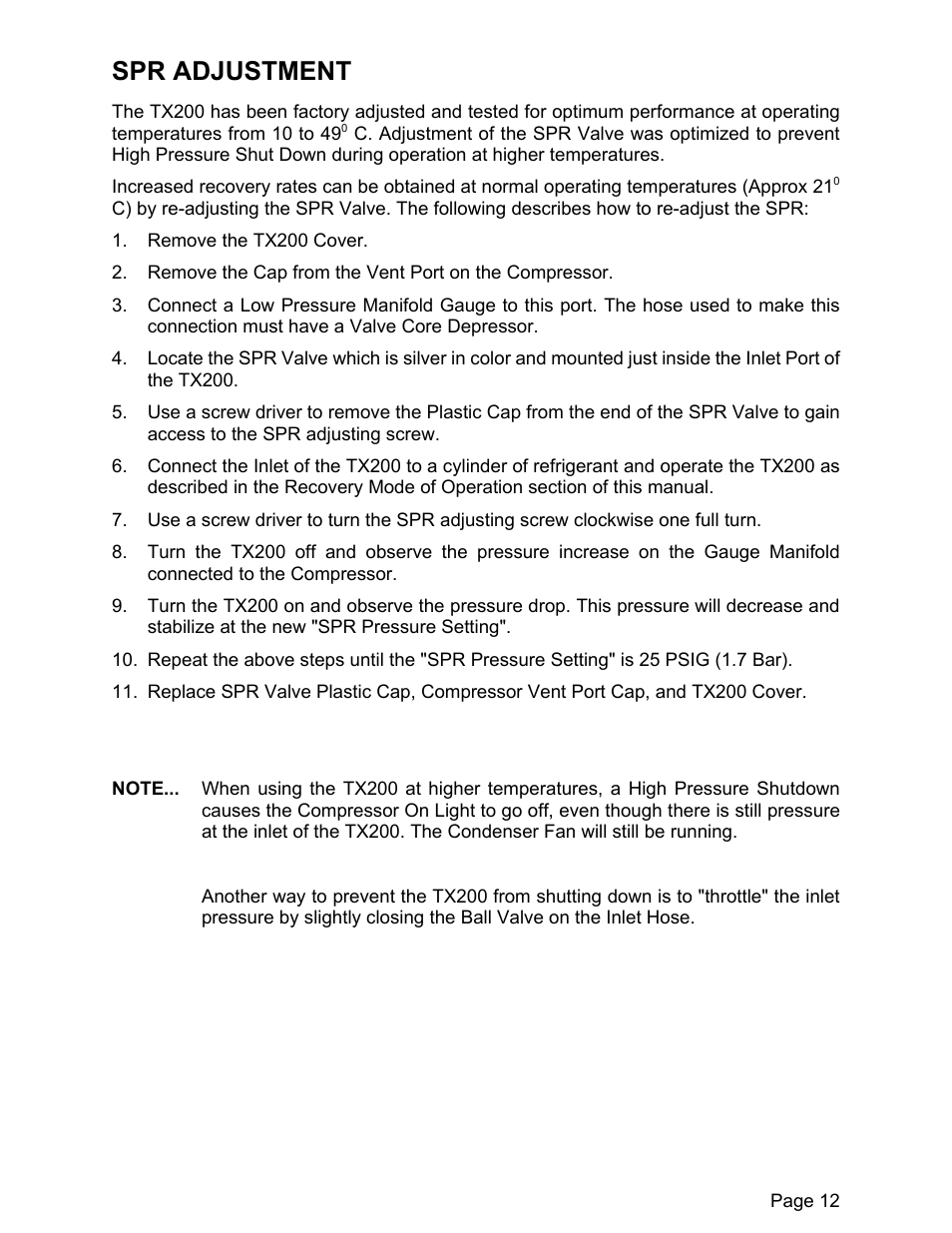 Spr adjustment | MAHLE RTI TX200 User Manual | Page 13 / 17