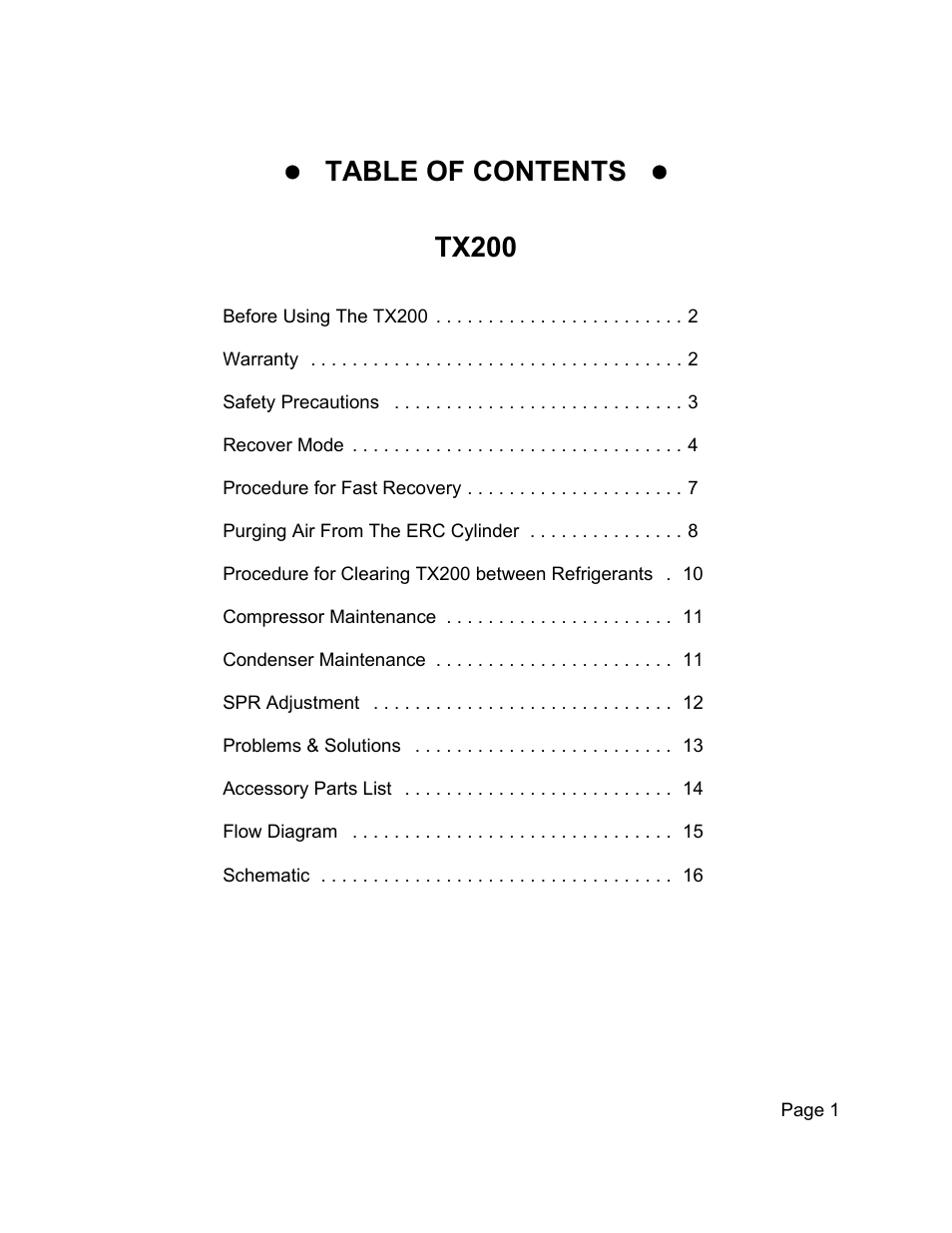 Table of contents ! tx200 | MAHLE RTI TX200 User Manual | Page 2 / 17