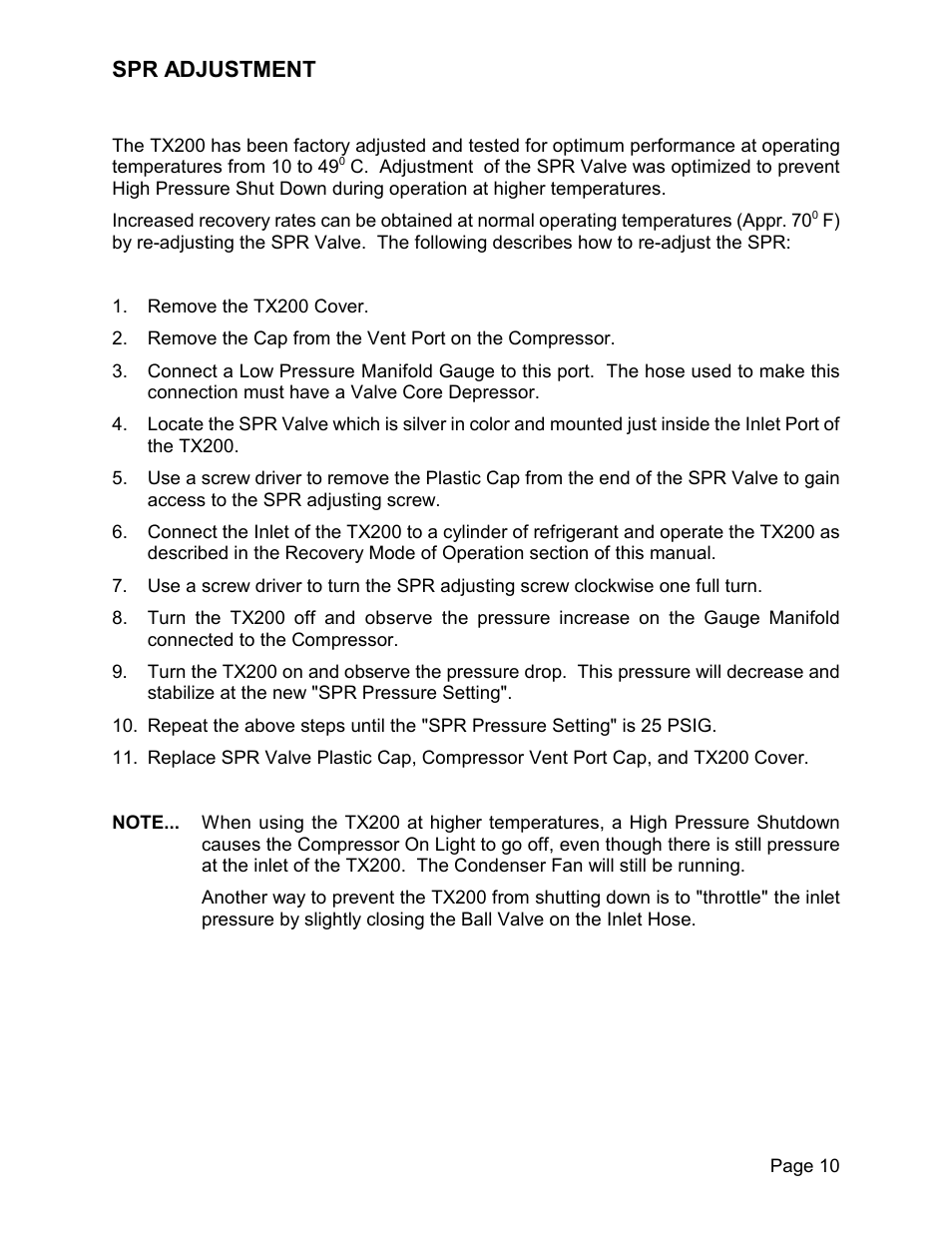 Spr adjustment | MAHLE RTI TX200 User Manual | Page 11 / 15